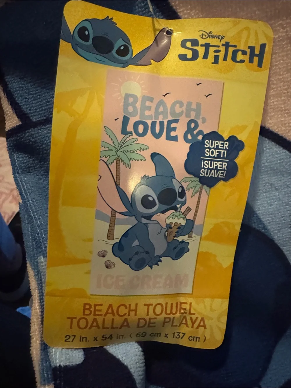 Disney Stitch Ice Cream Graphic Beach Towel in Blue and Pink